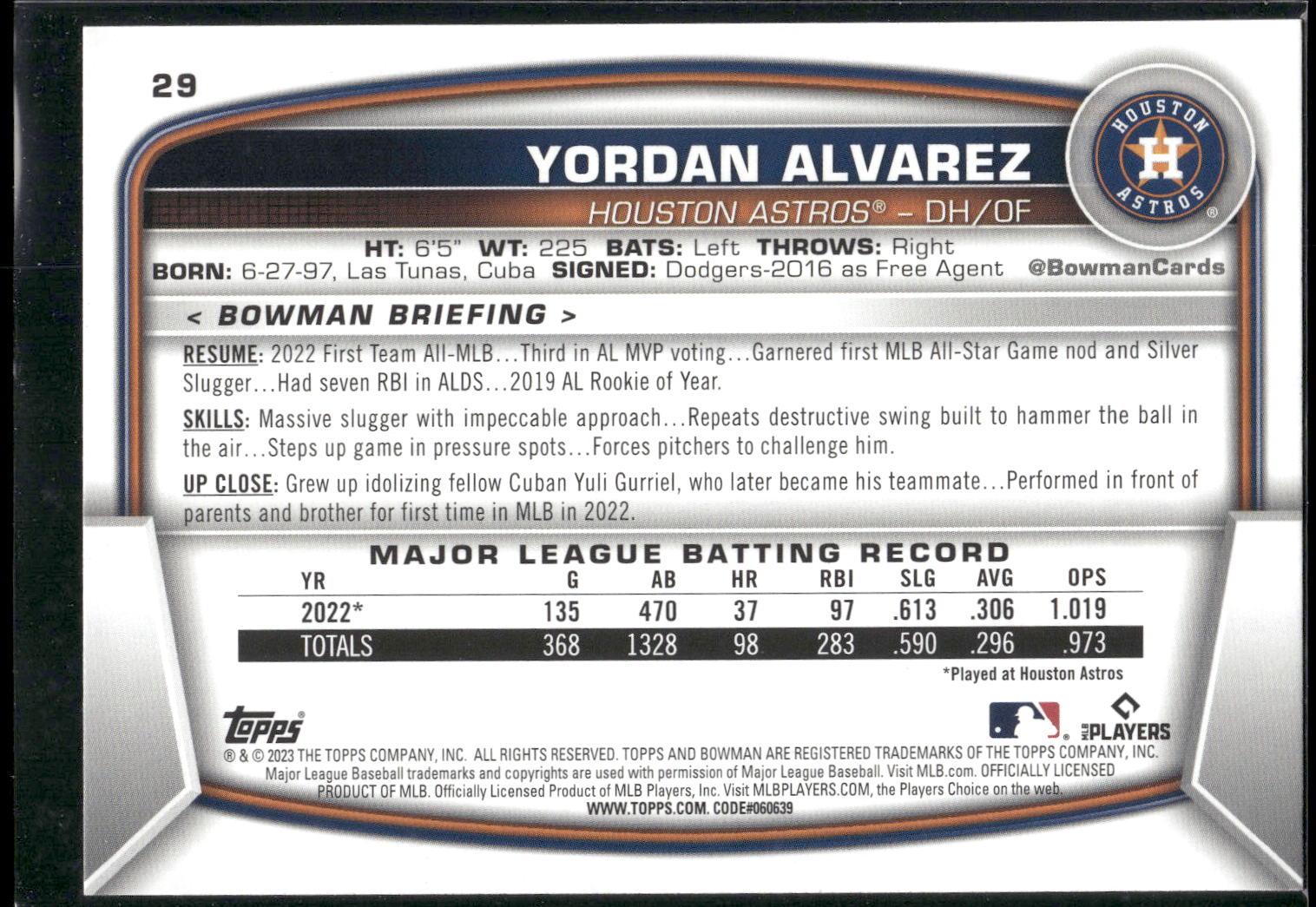 2023 Bowman #29 Yordan Alvarez