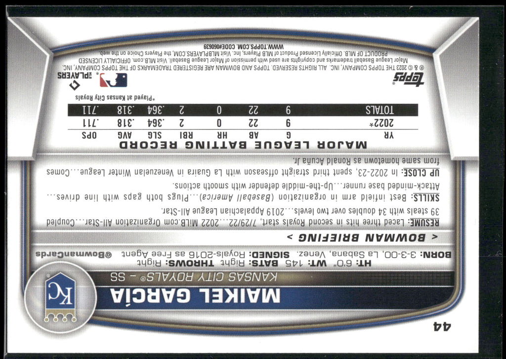 2023 Bowman #44 Maikel Garcia
