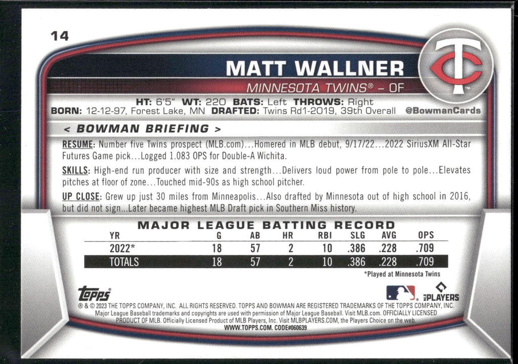 2023 Bowman #14 Matt Wallner