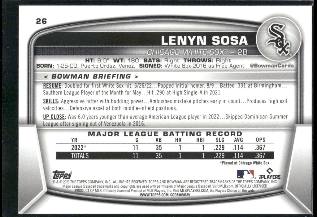 2023 Bowman #26 Lenyn Sosa