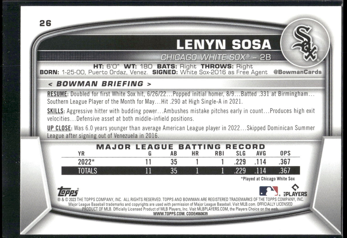 2023 Bowman #26 Lenyn Sosa