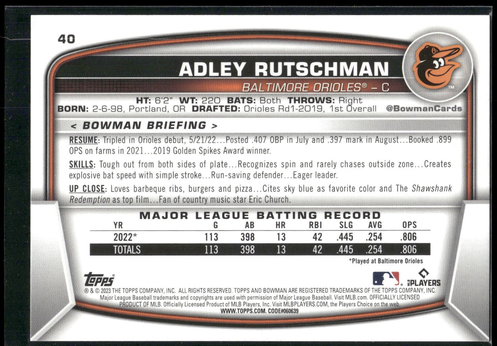 2023 Bowman #40 Adley Rutschman