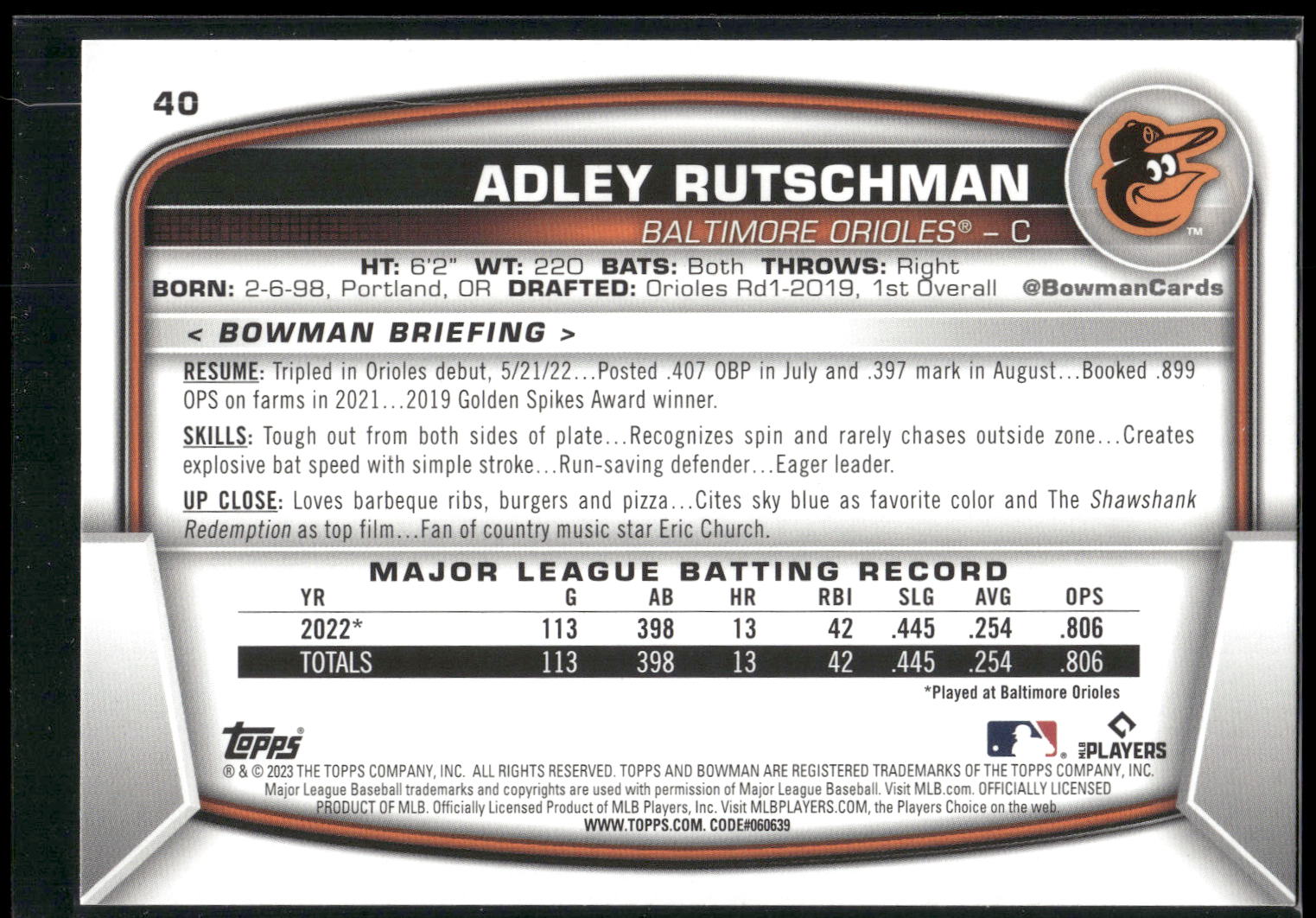 2023 Bowman #40 Adley Rutschman