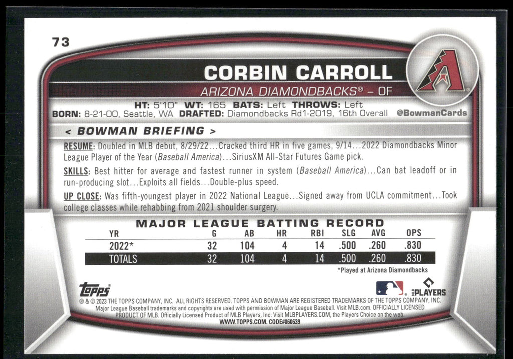 2023 Bowman #73 Corbin Carroll
