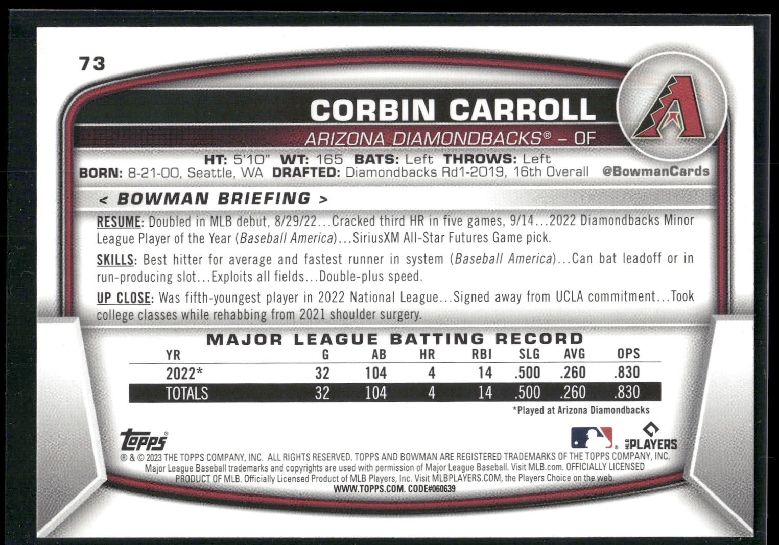 2023 Bowman #73 Corbin Carroll
