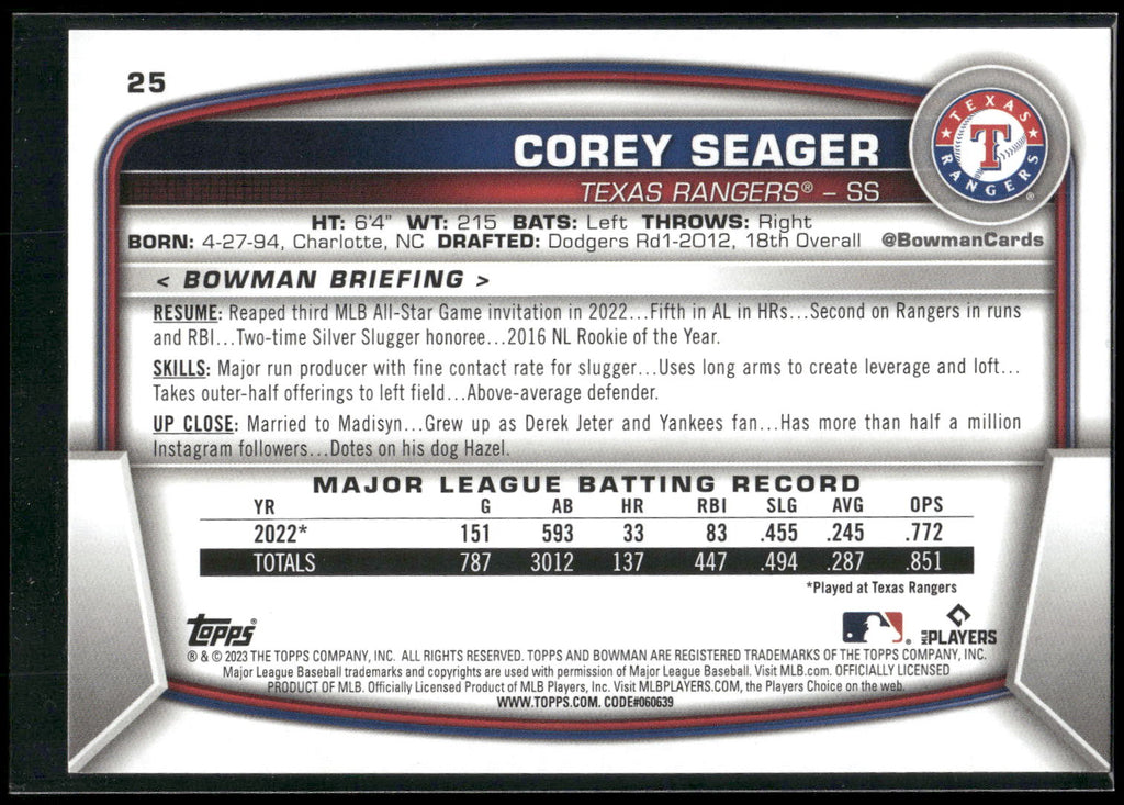 2023 Bowman #25 Corey Seager