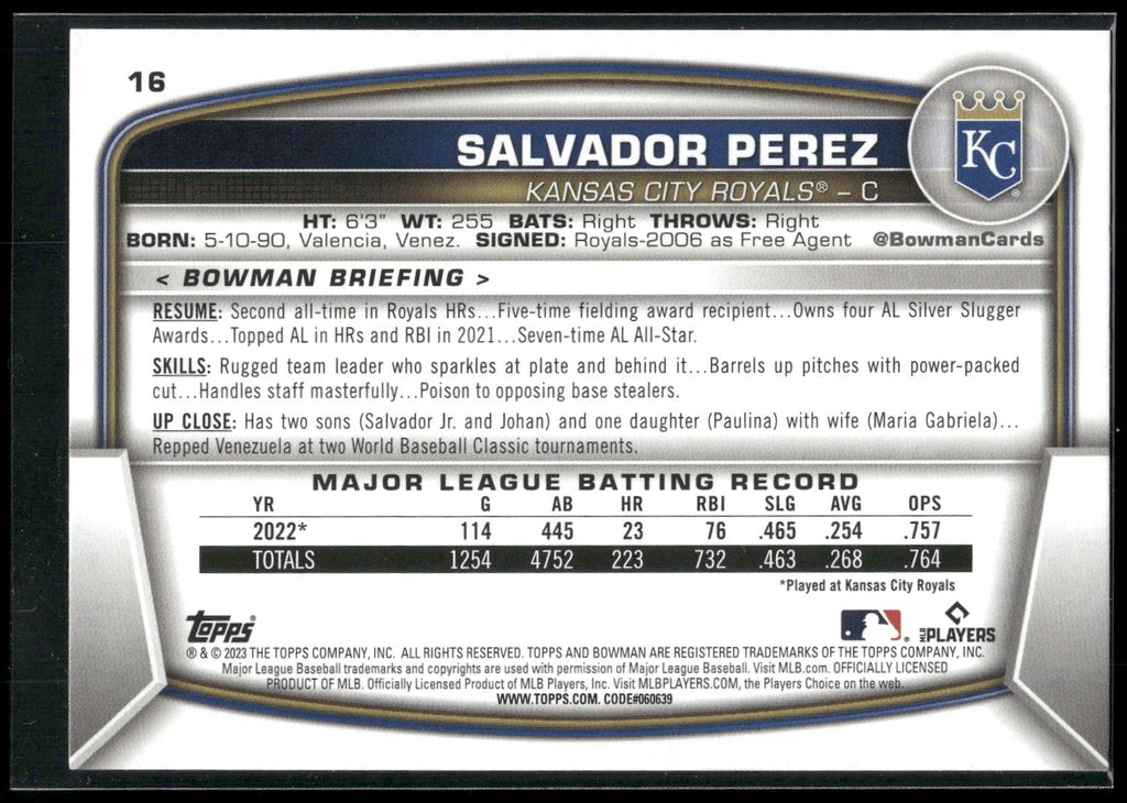 2023 Bowman #16 Salvador Perez