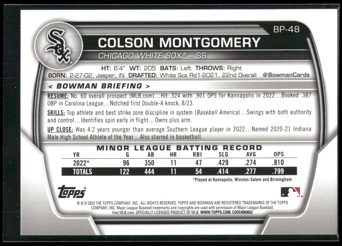 2023 Bowman #BP-48 Colson Montgomery Prospects