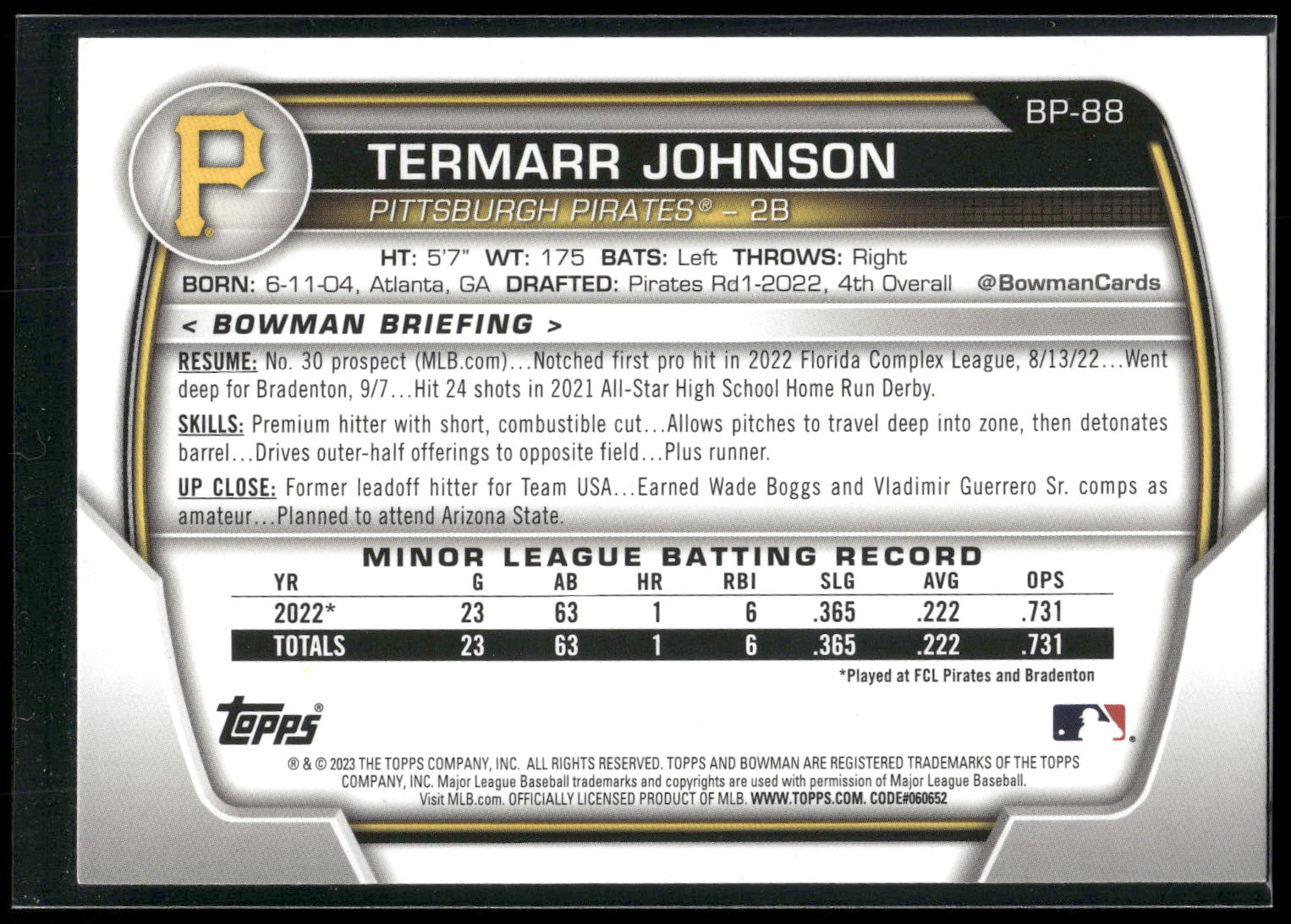 2023 Bowman #BP-88 Termarr Johnson Prospects