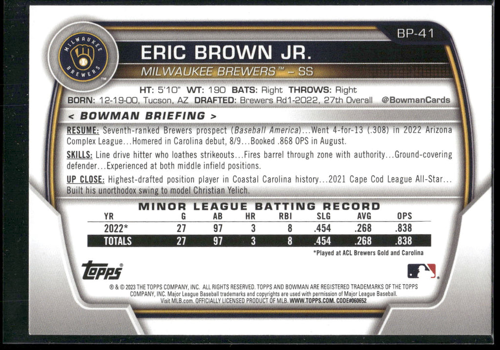 2023 Bowman #BP-41 Eric Brown Jr. Prospects