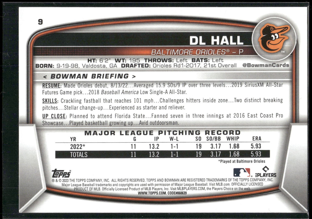 2023 Bowman #9 DL Hall