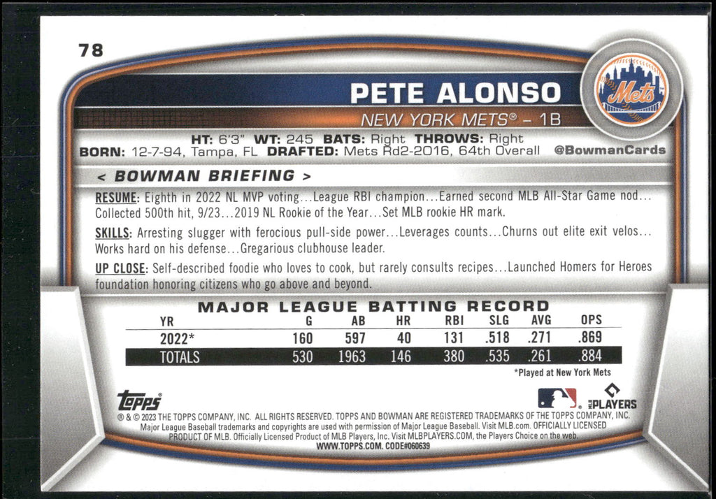 2023 Bowman #78 Pete Alonso