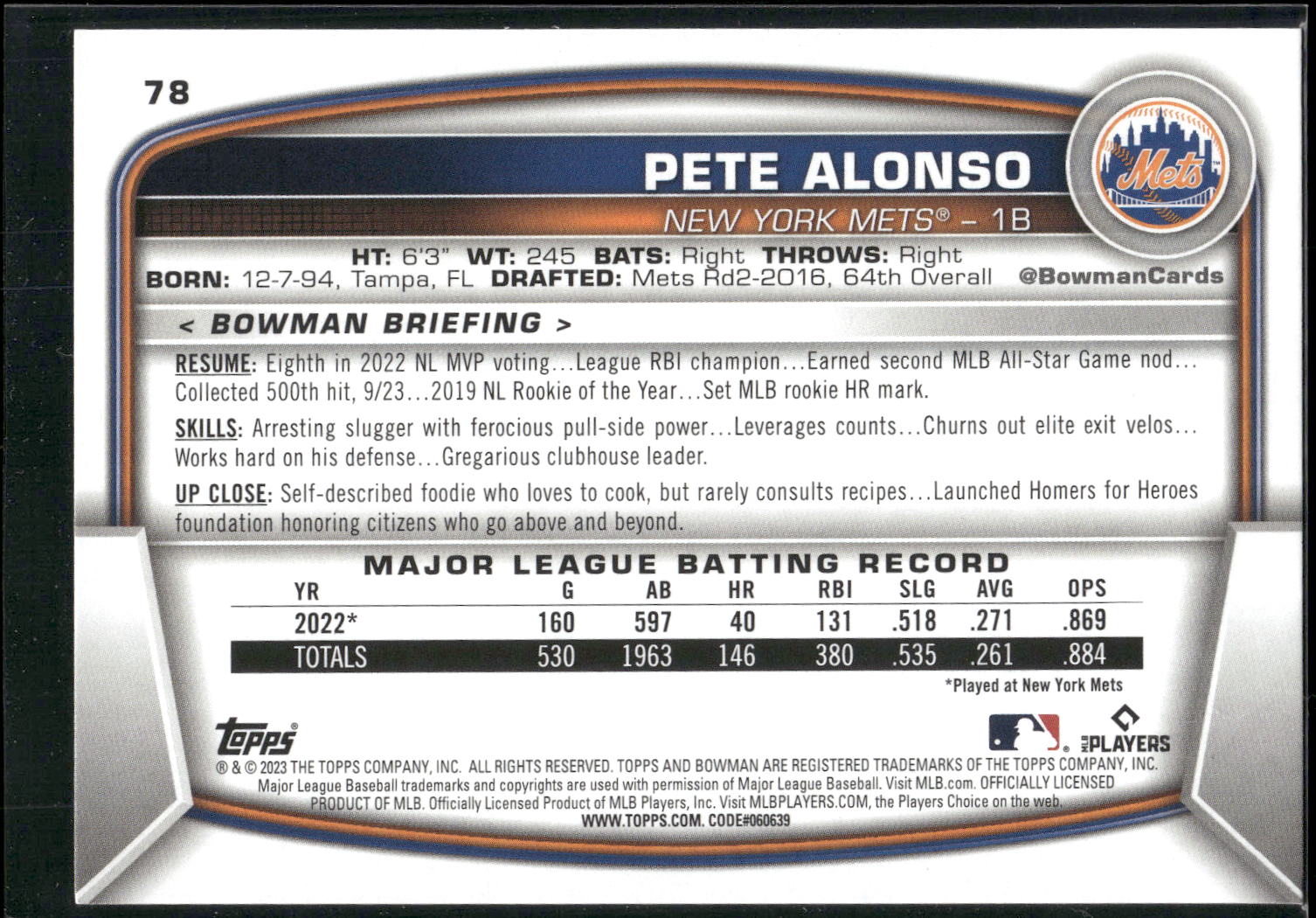 2023 Bowman #78 Pete Alonso
