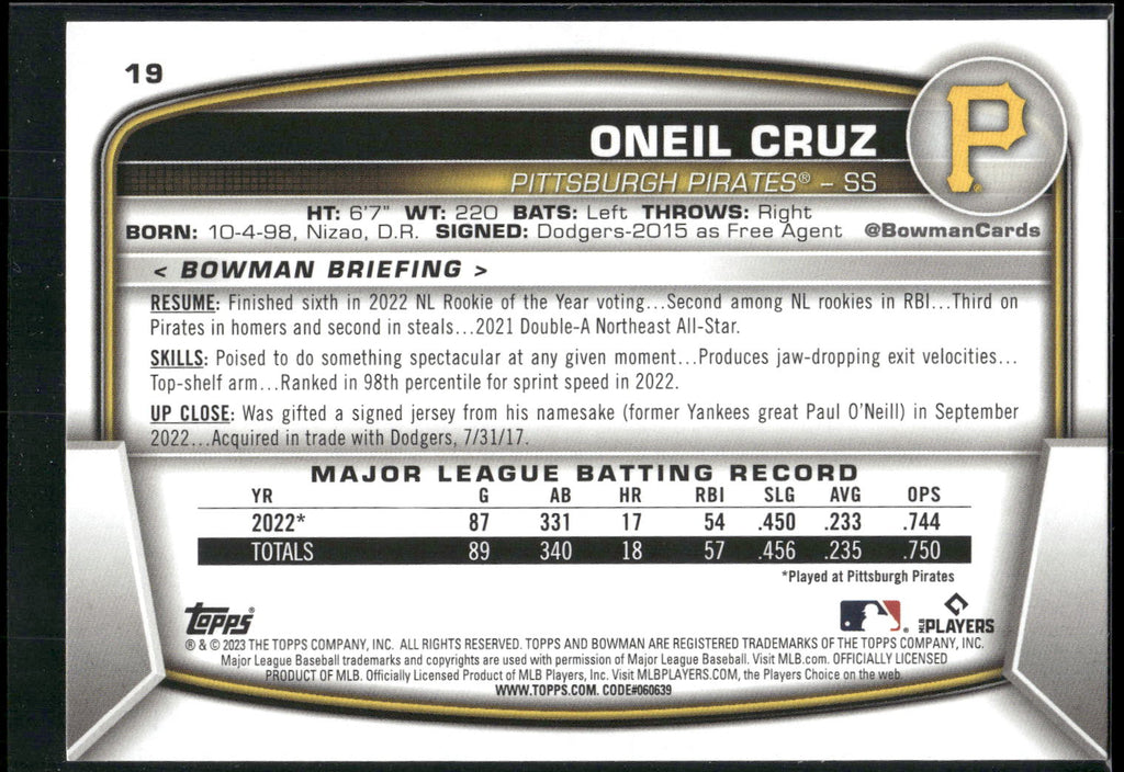 2023 Bowman #19 Oneil Cruz