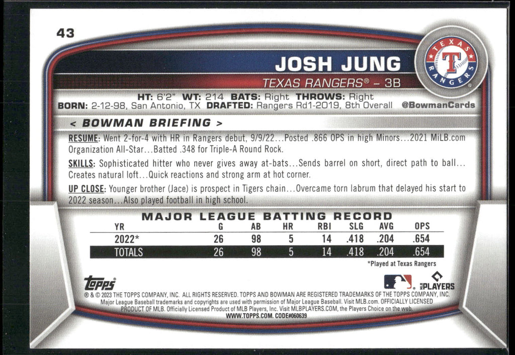 2023 Bowman #43 Josh Jung