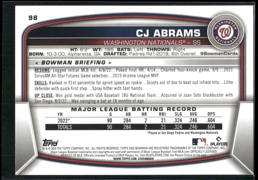 2023 Bowman #98 CJ Abrams