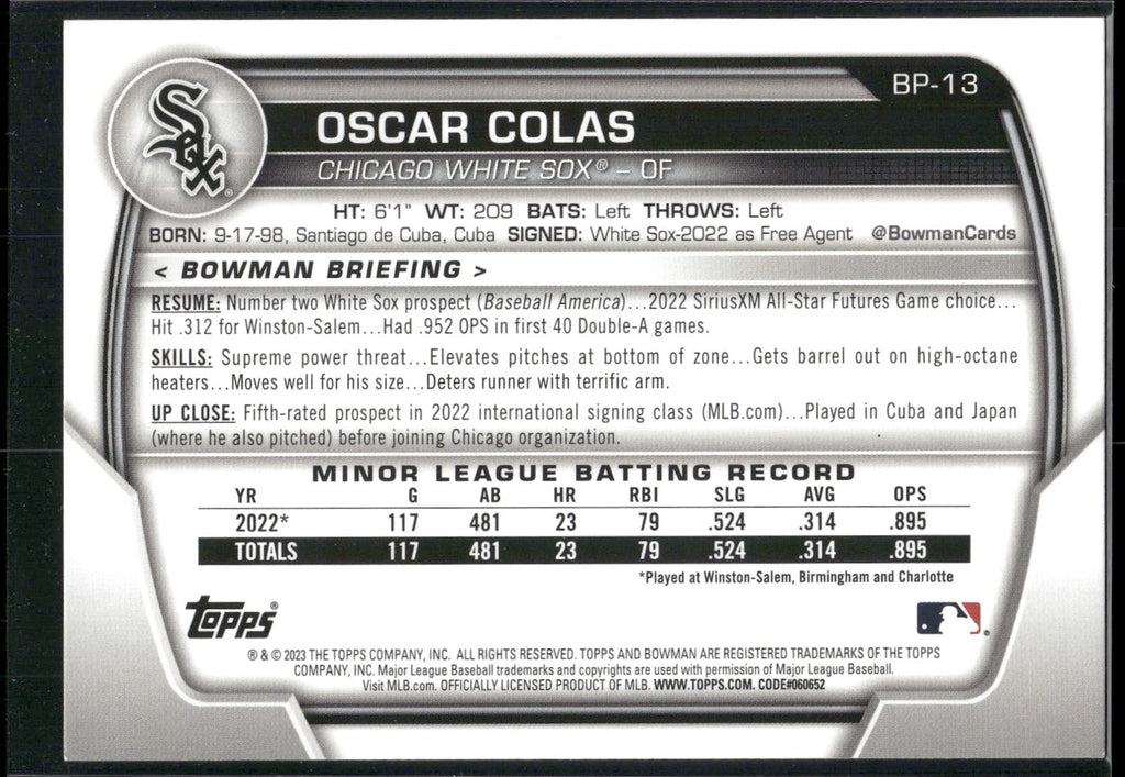 2023 Bowman #BP-13 Oscar Colas Prospects