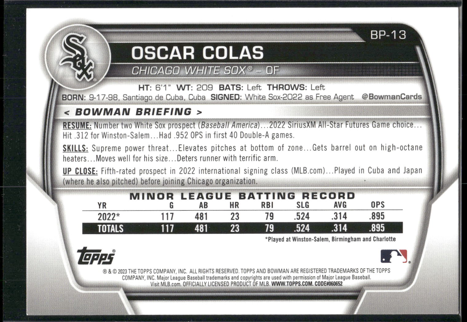 2023 Bowman #BP-13 Oscar Colas Prospects