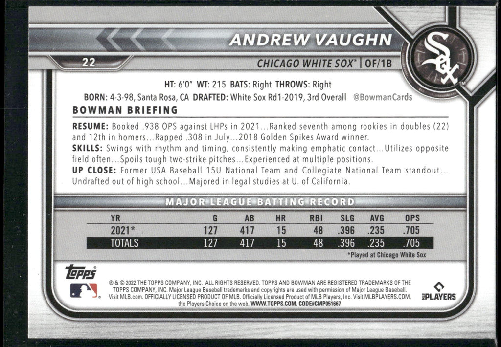 2022 Bowman #22 Andrew Vaughn