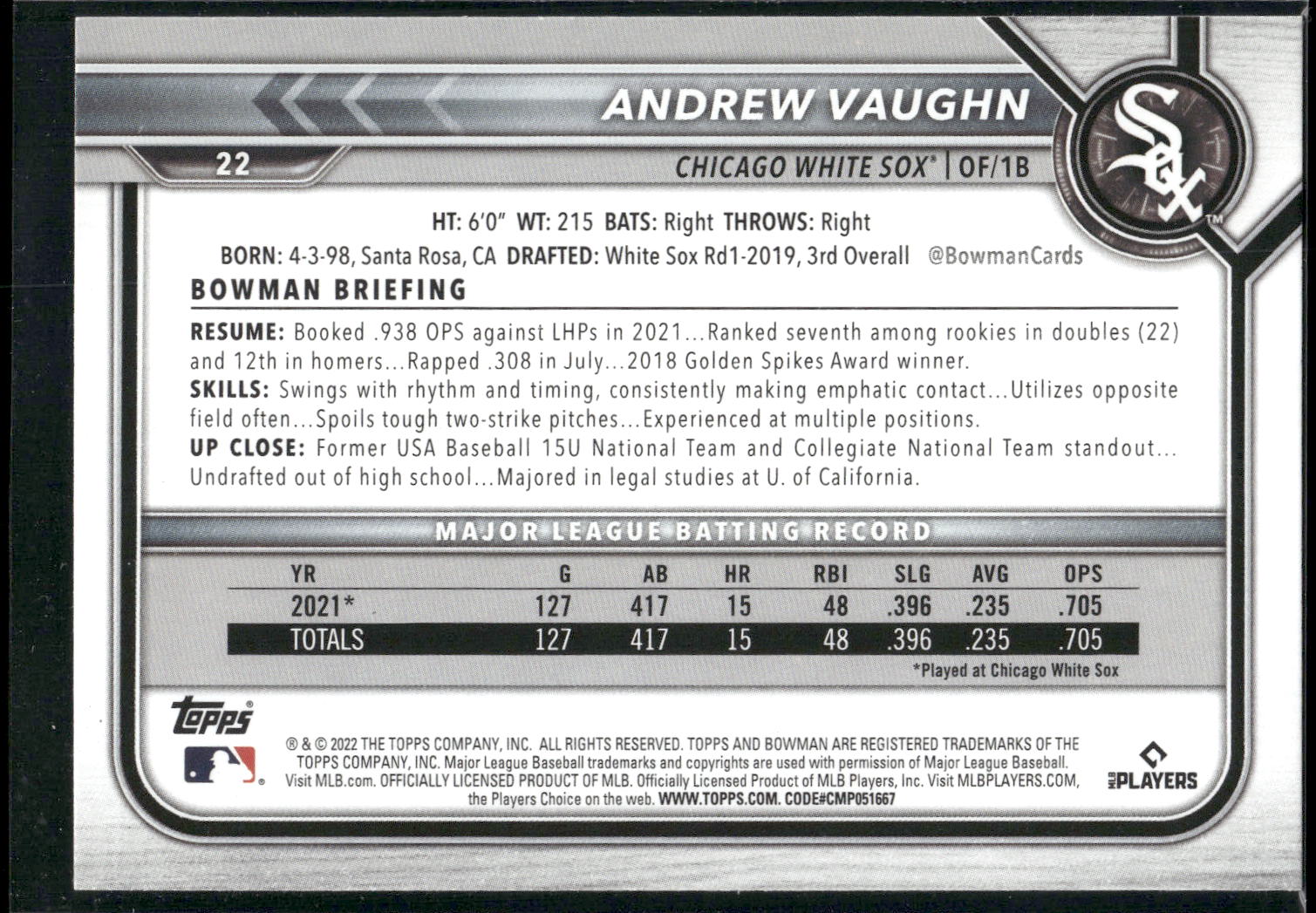 2022 Bowman #22 Andrew Vaughn