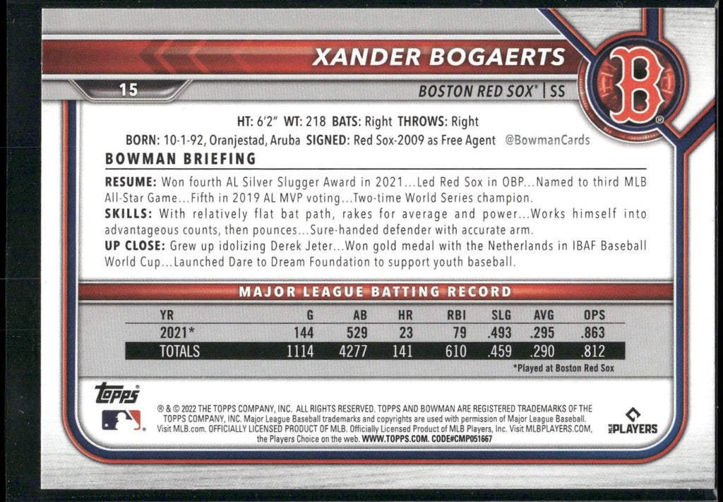 2022 Bowman #15 Xander Bogaerts