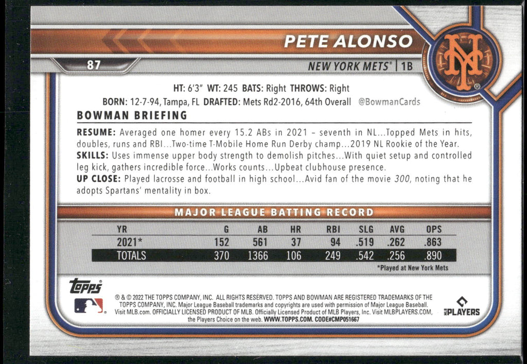 2022 Bowman #87 Pete Alonso