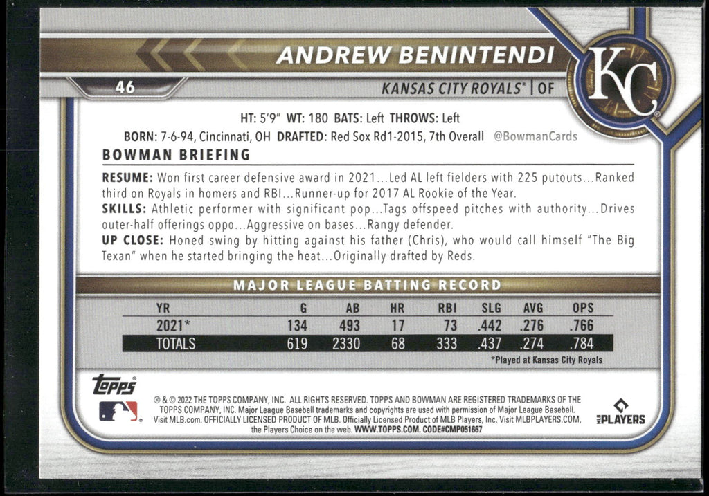 2022 Bowman #46 Andrew Benintendi