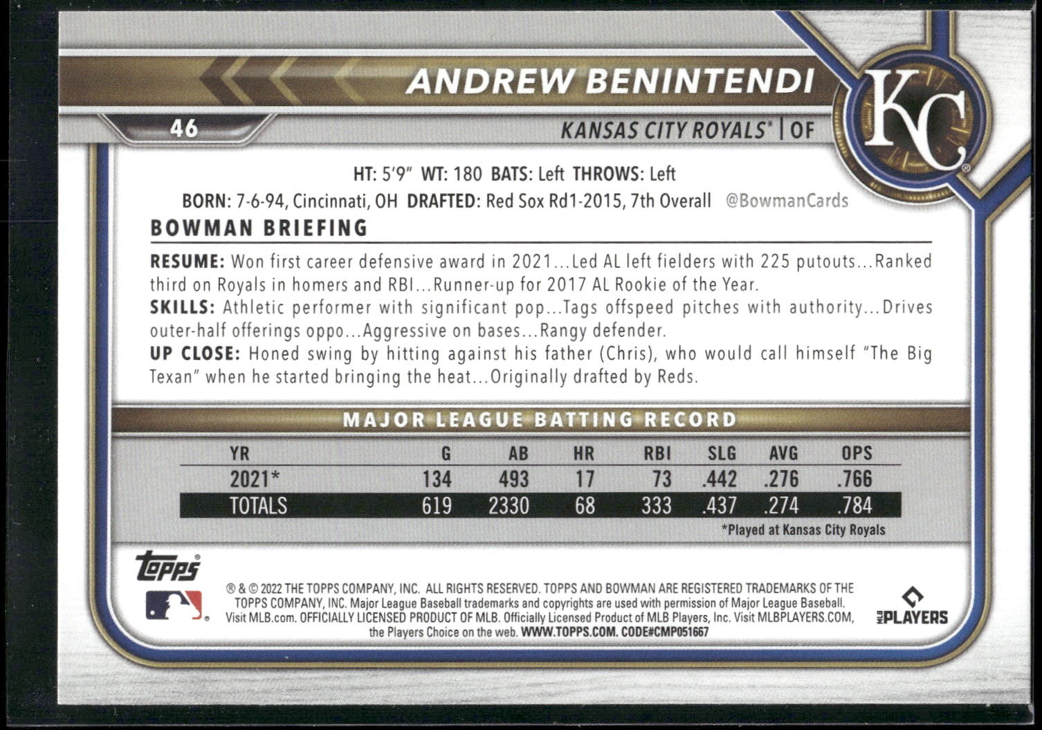 2022 Bowman #46 Andrew Benintendi