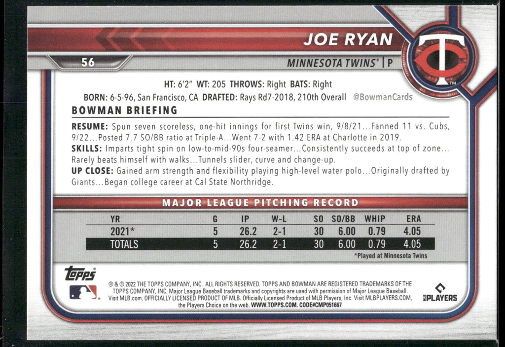 2022 Bowman #56 Joe Ryan