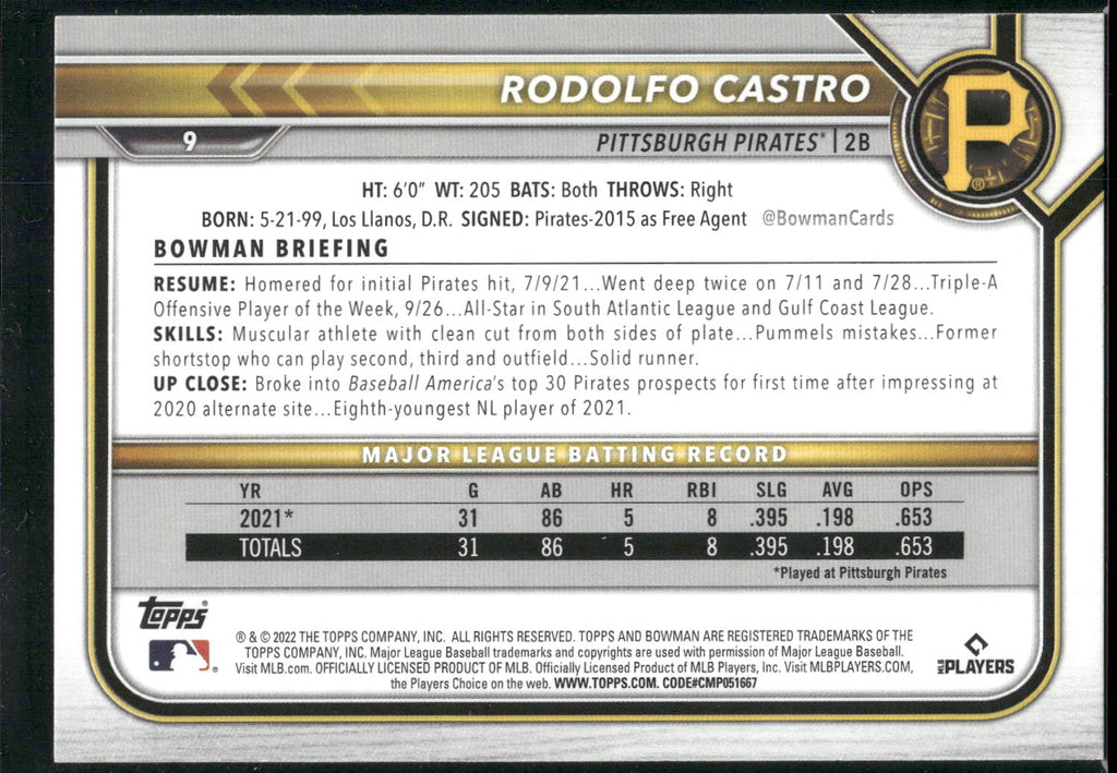 2022 Bowman #9 Rodolfo Castro