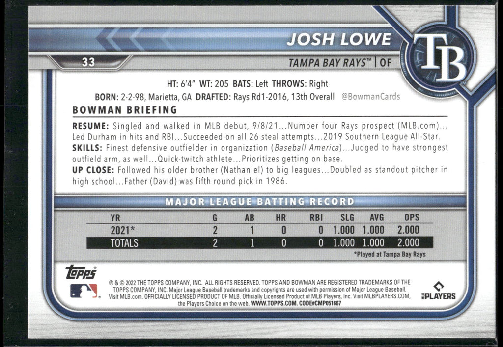 2022 Bowman #33 Josh Lowe