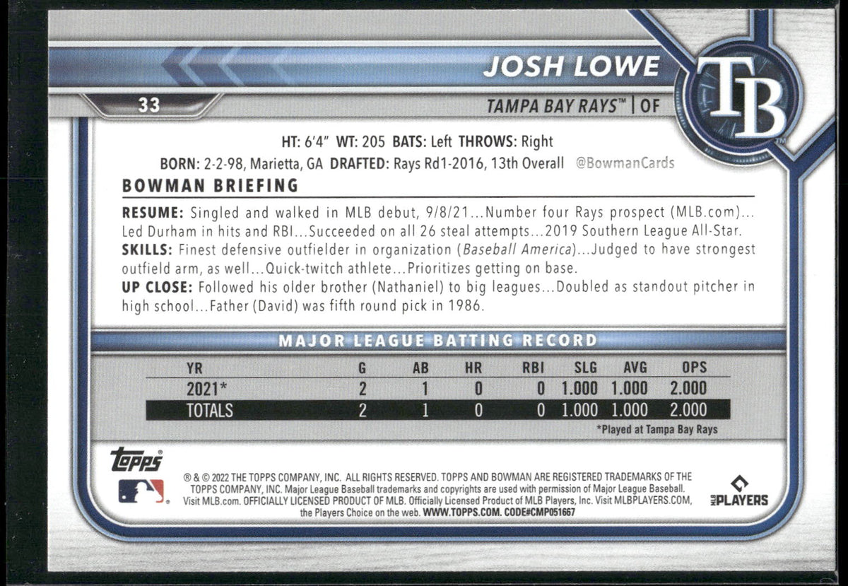 2022 Bowman #33 Josh Lowe