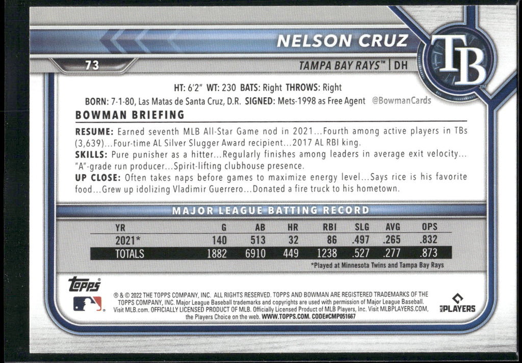 2022 Bowman #73 Nelson Cruz