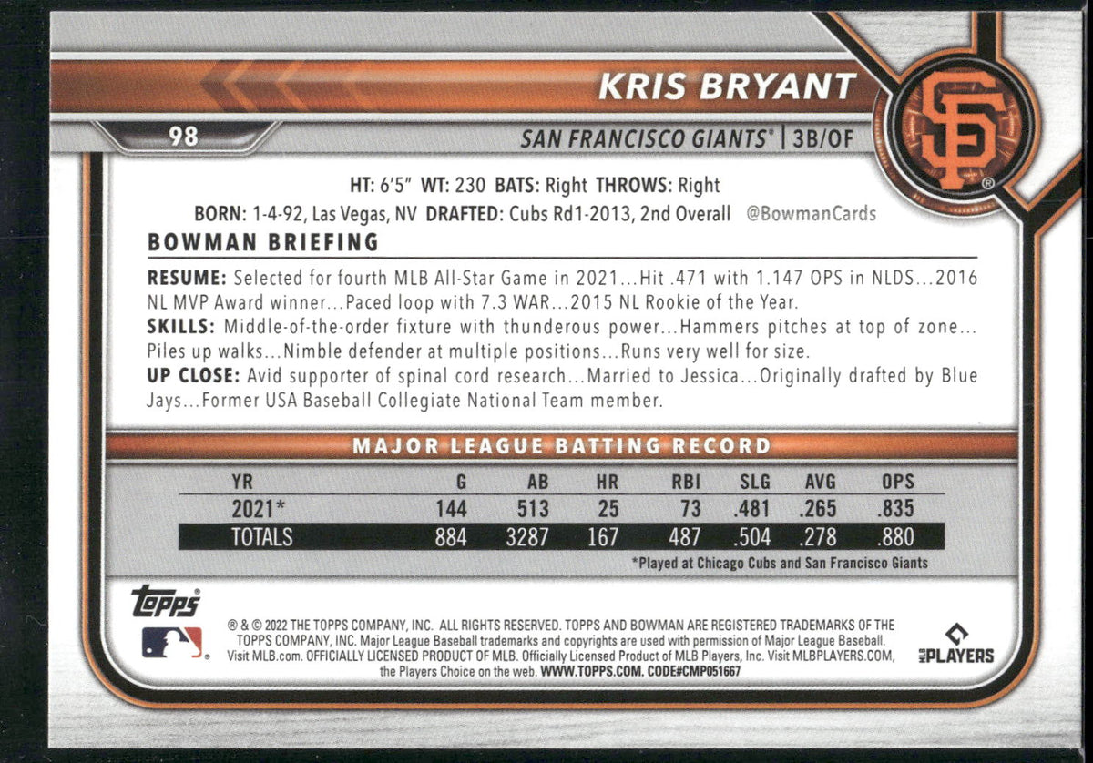 2022 Bowman #98 Kris Bryant