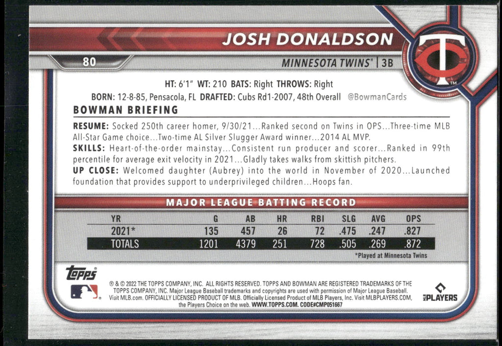 2022 Bowman #80 Josh Donaldson