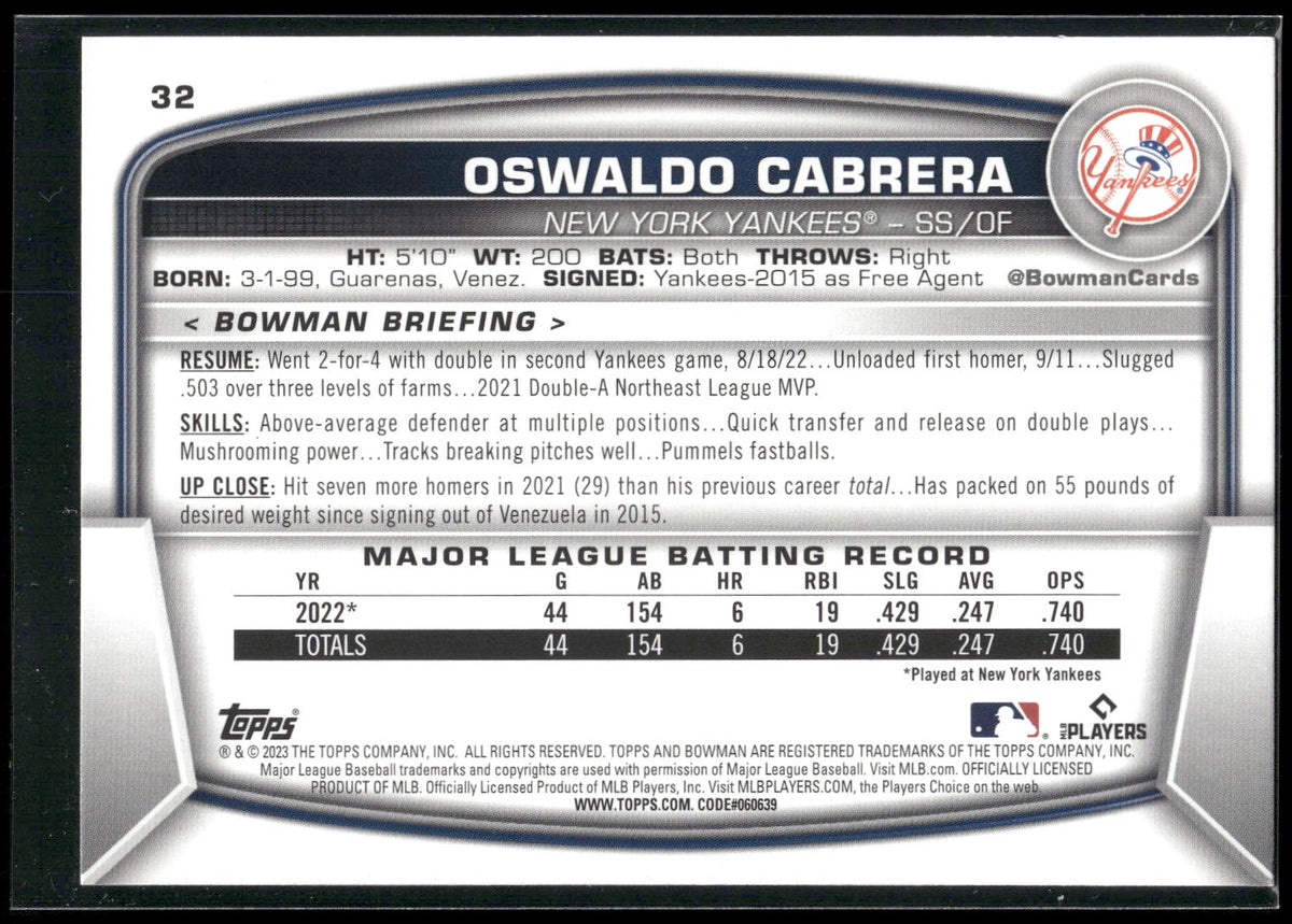 2023 Bowman #32 Oswaldo Cabrera