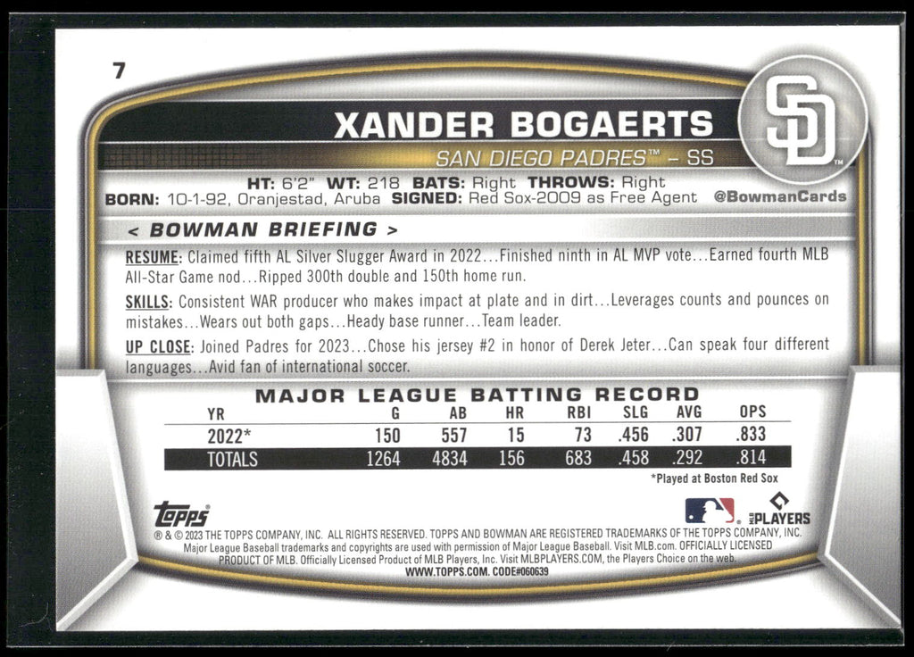 2023 Bowman #7 Xander Bogaerts