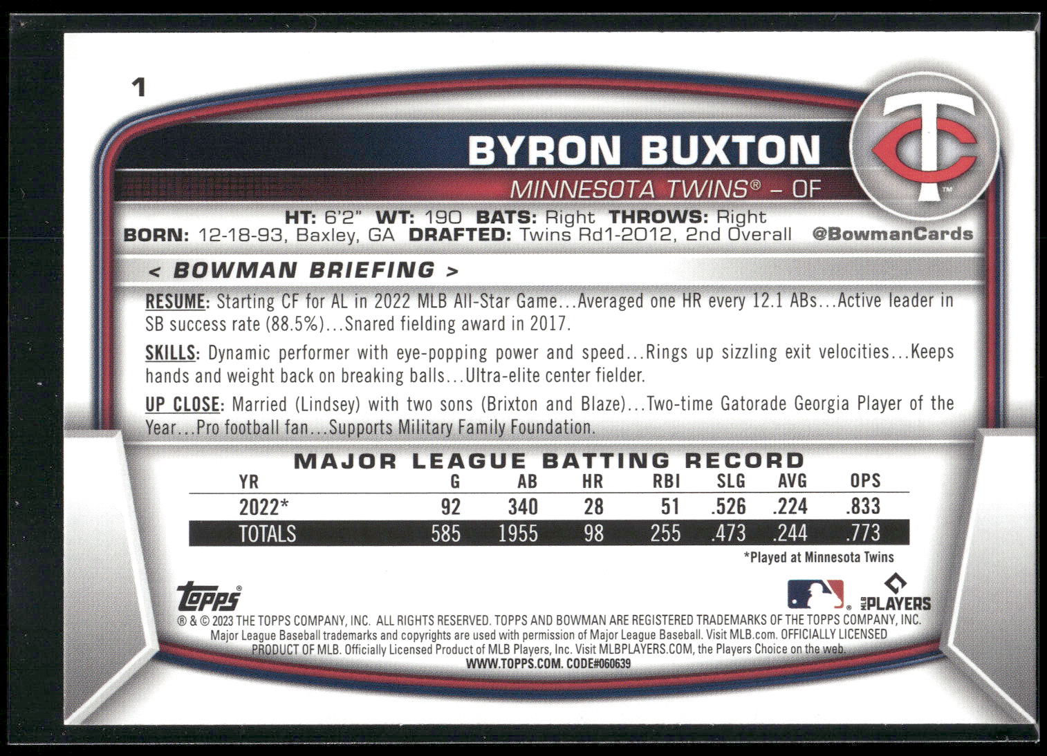 2023 Bowman #1 Byron Buxton