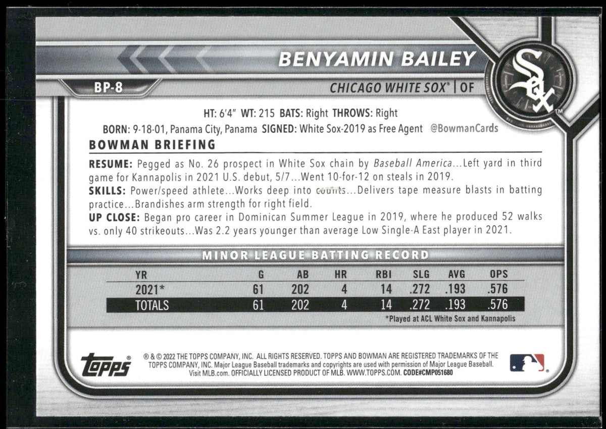 2022 Bowman #BP-8 Benyamin Bailey Prospects
