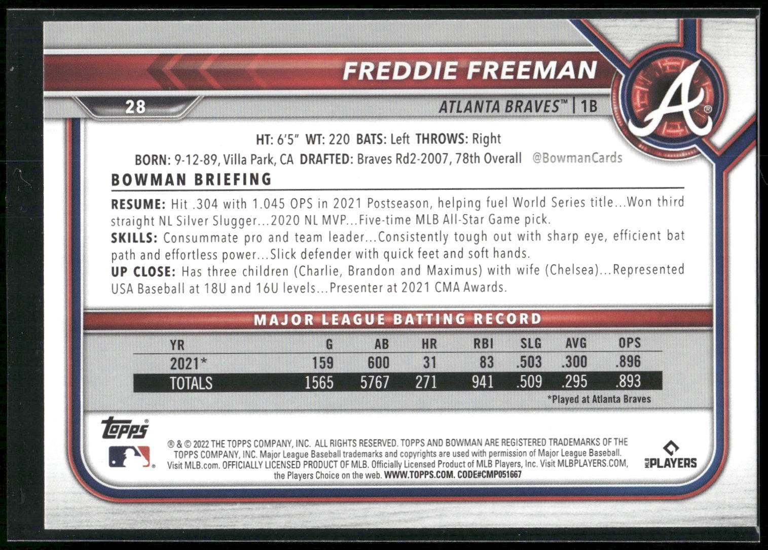 2022 Bowman #28 Freddie Freeman