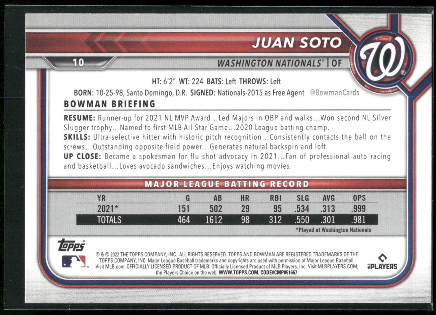2022 Bowman #10 Juan Soto