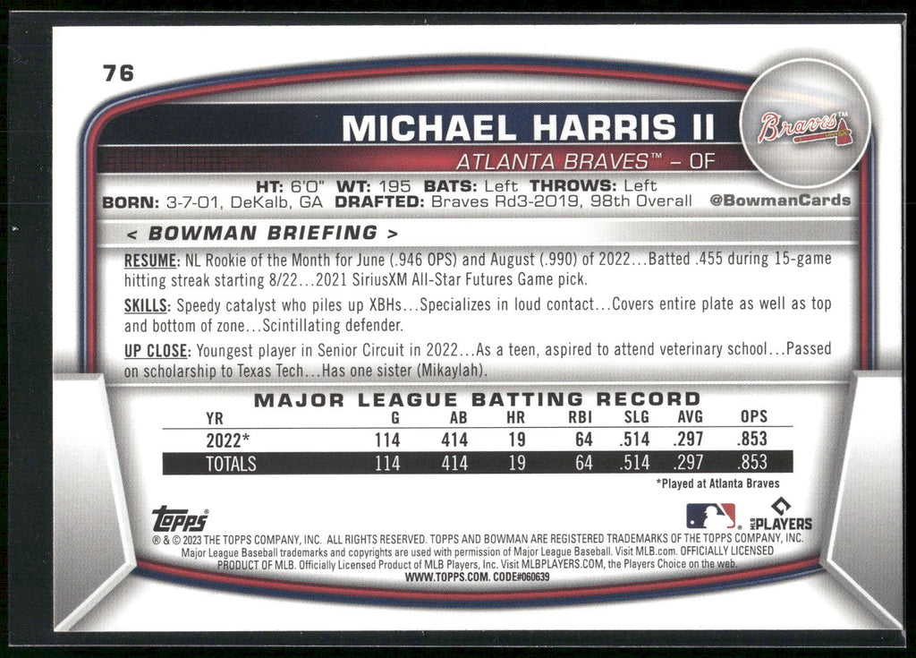 2023 Bowman #76 Michael Harris II