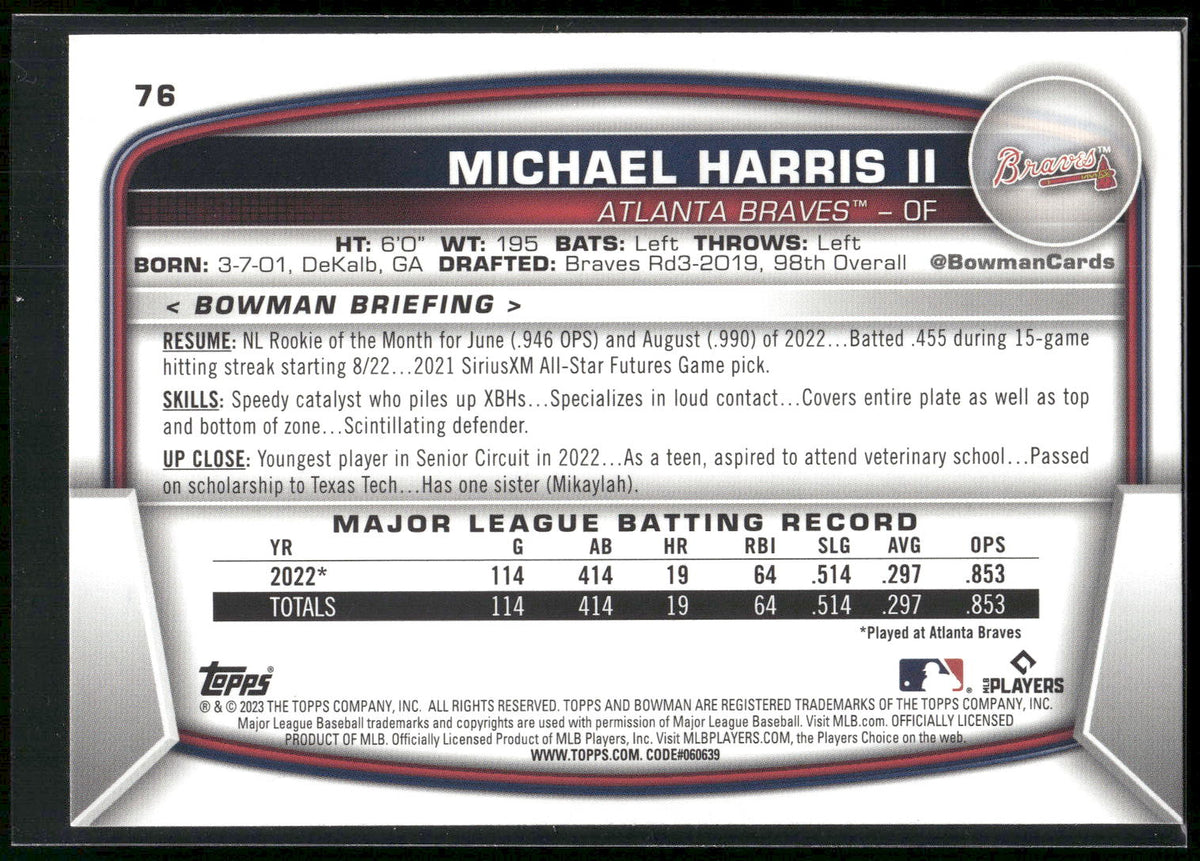 2023 Bowman #76 Michael Harris II