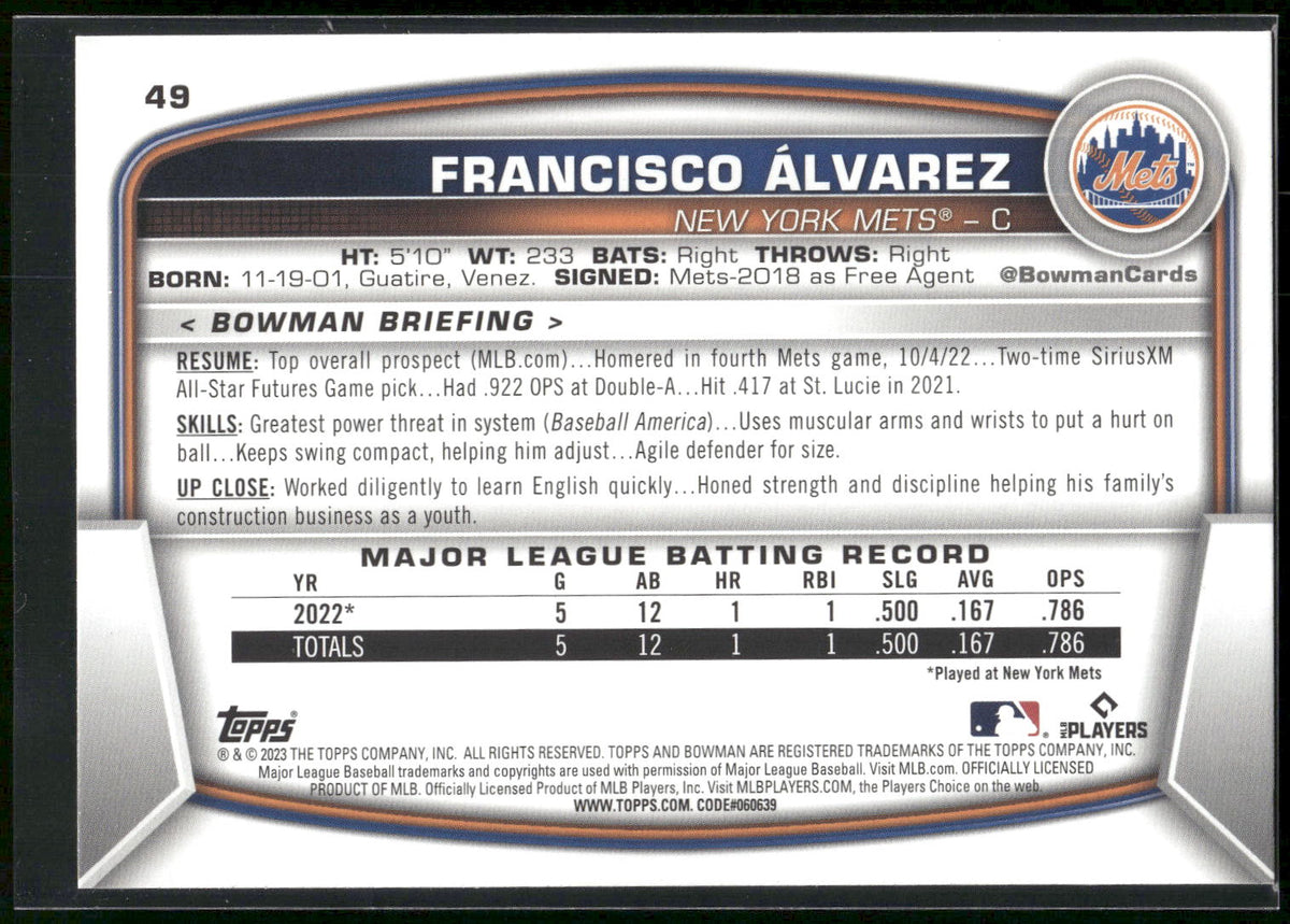 2023 Bowman #49 Francisco Alvarez