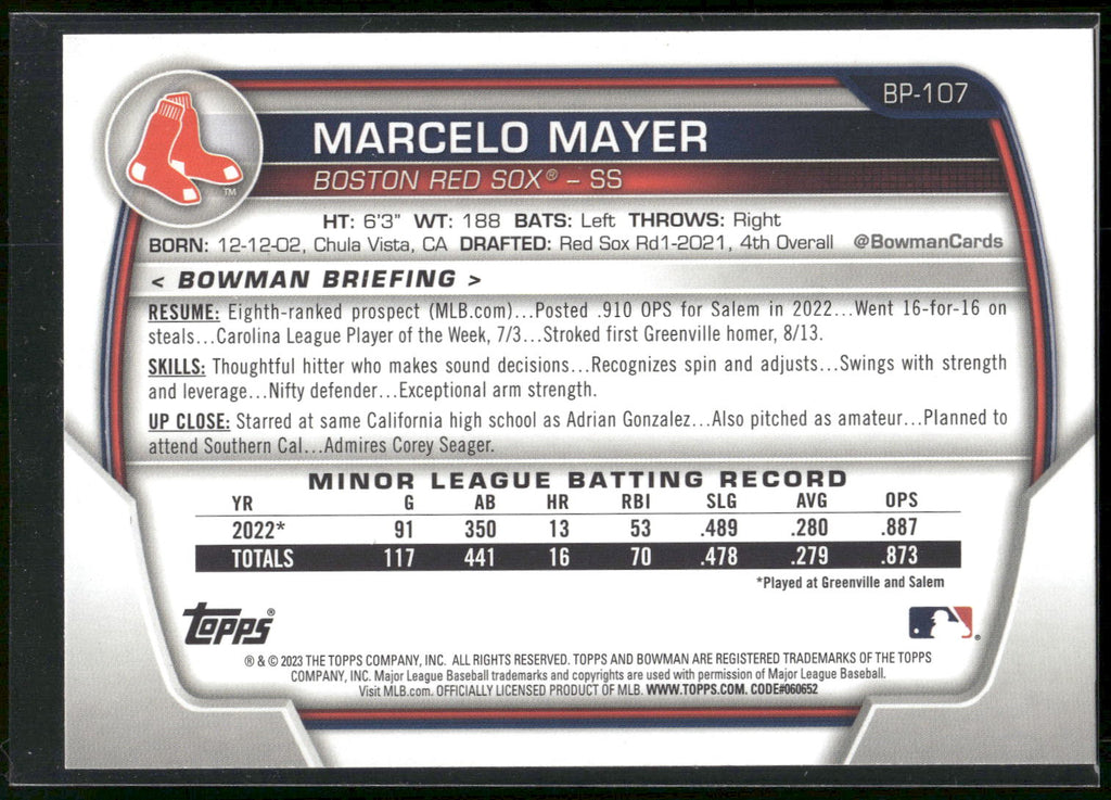 2023 Bowman #BP-107 Marcelo Mayer Prospects
