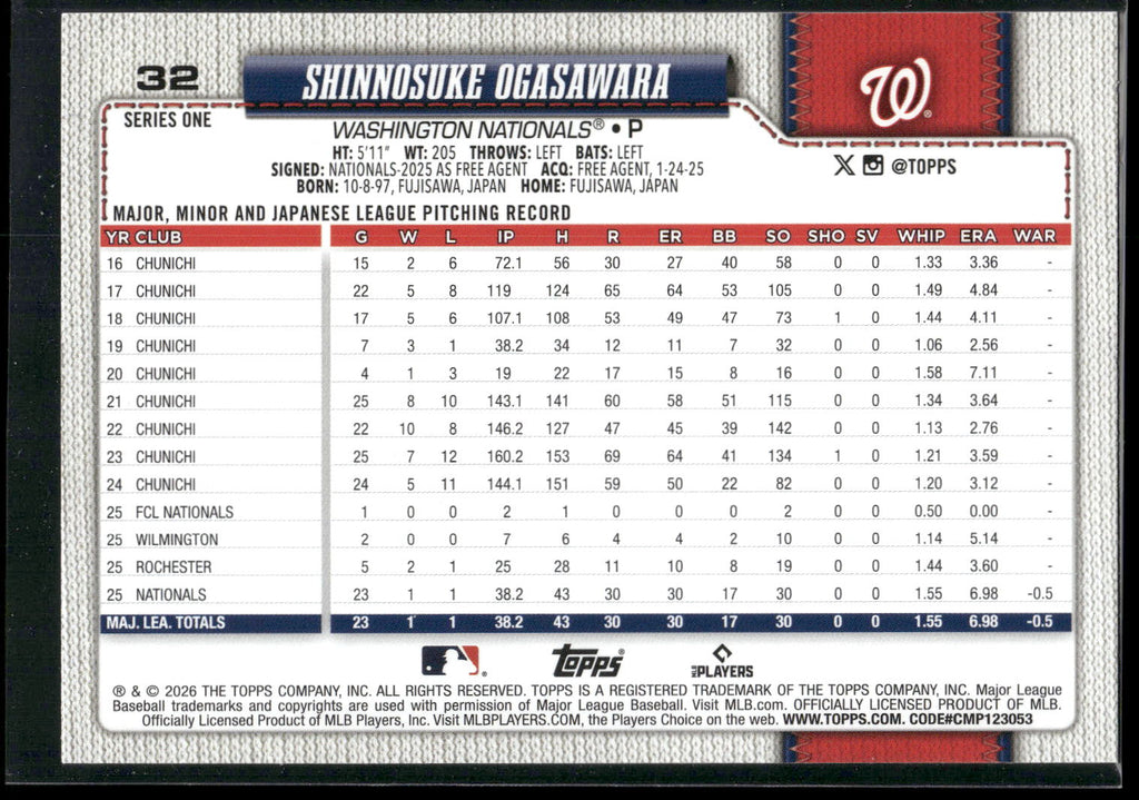 2026 Topps #32 Shinnosuke Ogasawara