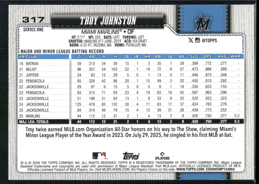 2026 Topps #317 Troy Johnston