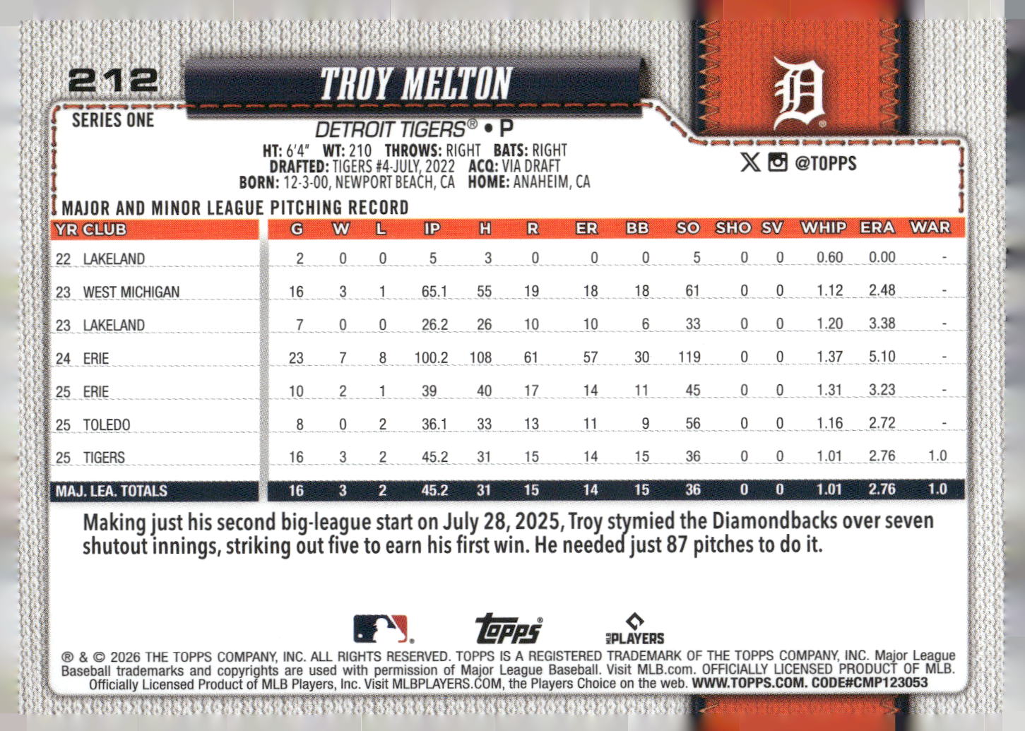2026 Topps #212 Troy Melton