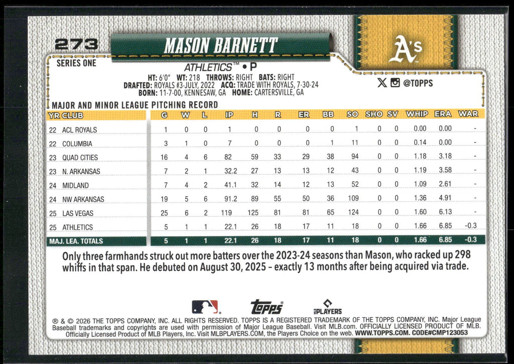 2026 Topps #273 Mason Barnett