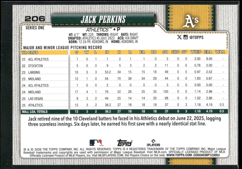 2026 Topps #206 Jack Perkins